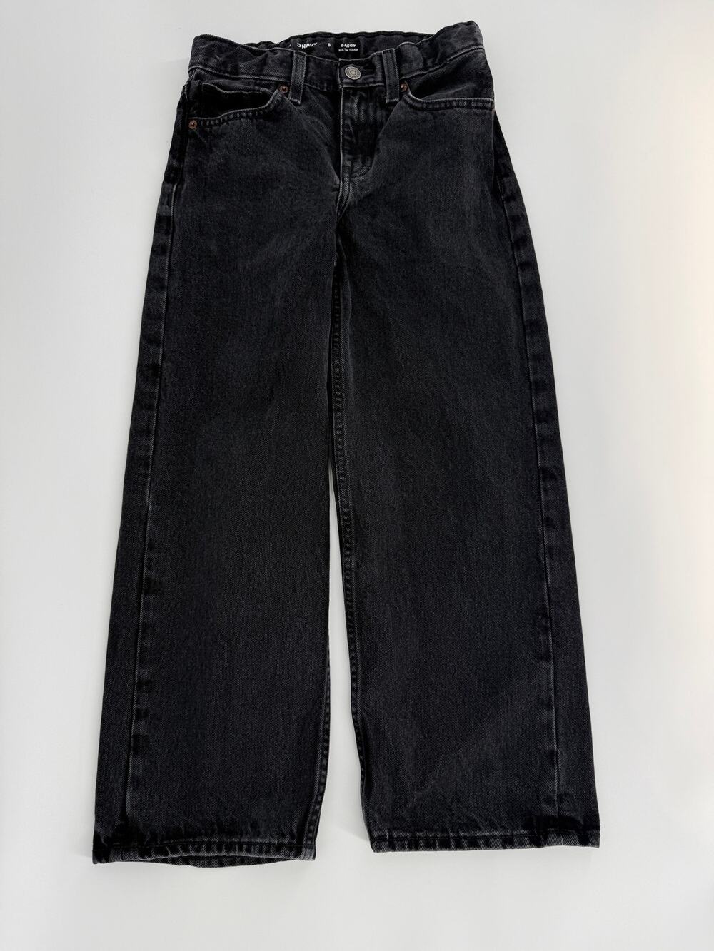 Old Navy Boys Baggy Jeans Size 8 Black Built In Tough 100% Cotton Denim Pants